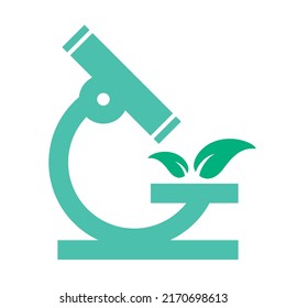 Vector logo icon of microscope examining leaves for agricultural research institute