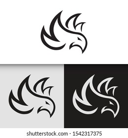 Vector Logo Icon Minimalist. Fire, flame, Bird, Eagle, Hawk animal Line Bold Black White Monochrome  EPS 10
