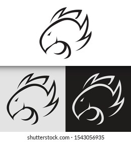 Vector Logo Icon Minimalist. Fire, flame, Bird, Eagle, Hawk Beast animal Line Bold Black White Monochrome  EPS 10