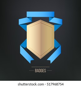 Vector logo, icon. Modern design badge with ribbons, isolated vector illustration.