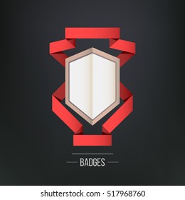Vector logo, icon. Modern design badge with ribbons, isolated vector illustration.