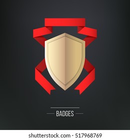Vector logo, icon. Modern design badge with ribbons, isolated vector illustration.