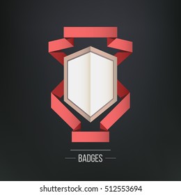 Vector logo, icon. Modern flat design badge with ribbons, isolated  illustration.