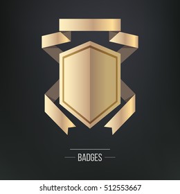 Vector logo, icon. Modern golden foil badge with ribbons, isolated  illustration.