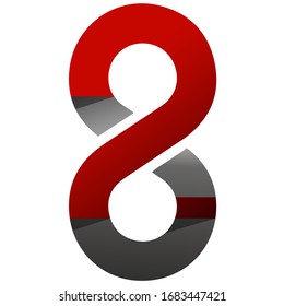 Vector logo, icon, number 28 or 82 in silhouette of the numbers 2 and 8, in red and grey colors, isolated on white background