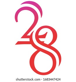 Vector logo, icon, number 28 in pink and red colors isolated on white background