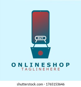 Vector logo or icon of an online shop with smartphone and shopping bag illustrations. ecommerce logo or icon