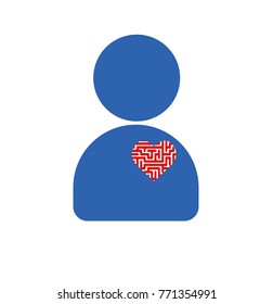 Vector logo or icon of a person with labyrinth in the heart.