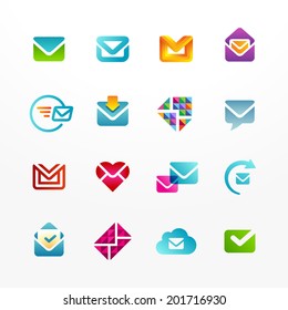 Vector logo icon set based on envelope symbol. Collection of colorful e-mail signs.