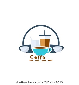 símbolo de icono del logo vectorial de una taza llena de café, una taza de café con humo caliente, logotipo para el negocio de la cafetería