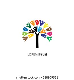 vector logo icon of tree with people. this can also represent teamwork, cooperation, togetherness, team, organization, employees, children