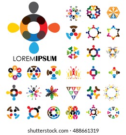 Vector Logo Icons Of People Together - Sign Of Unity, Partnership. This Also Represents Community, Engagement & Interaction, Teamwork & Team, Children Playing, Kids Fun, Employees & Staff, Office, Etc