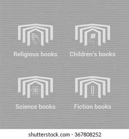 Vector logo, icons set for bookstore, bookshop with open book