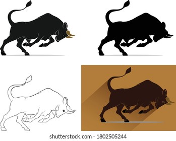Vector logo idea for company, Illustration of Bull silhouette, Line art of Attacking animal