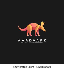 Vector Logo Illustration Aardvark Walking Gradient Colorful