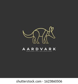 Vector Logo Illustration Aardvark Walking Line Art Style