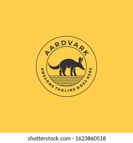 Vector Logo Illustration Aardvark Walking Vintage Badge