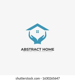 Vector Logo Illustration Abstract Home With Hand Real Estate