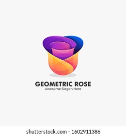Vector Logo Illustration Abstract Rose Flower Geometric Shape in Colorful Style