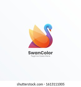 Vector Logo Illustration Abstract Swan Bird Animal Geometric Shape Colorful Style