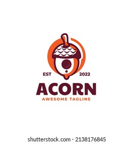 Vector Logo Illustration Acorn Simple Mascot Style.