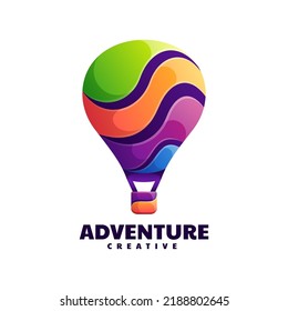 Vector Logo Illustration Adventure Air Balloon Gradient Colorful Style.