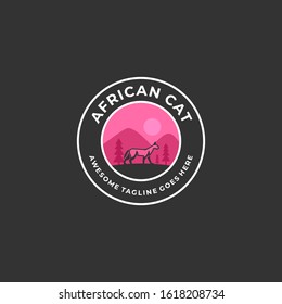 Vector Logo Illustration African Cat Vintage Badge