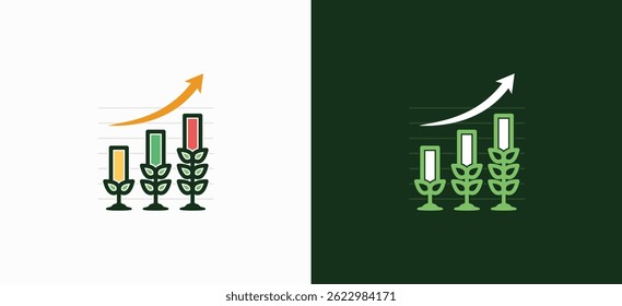 Vector logo illustration of agricultural bar chart showing plant-based investment growth