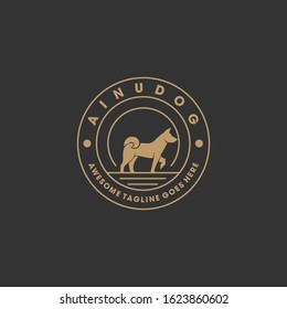 Vector Logo Illustration Ainu Dog Elegant Vintage Badge