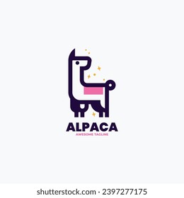 Vector Logo Illustration Alpaca Line Art Style.