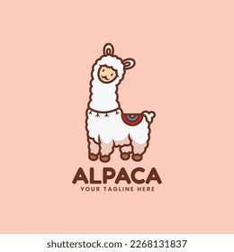 Vector Logo Illustration Alpaca Mascot Cartoon Style.