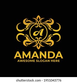 Vector Logo Illustration Amanda Gold Color Luxury Style.