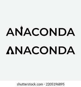 Vector Logo Illustration Anaconda, Simple flat vector sign, logo, symbol, print art illustration design. Logotype