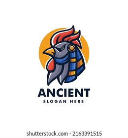 Vector Logo Illustration Ancient Rooster Simple Mascot Style.