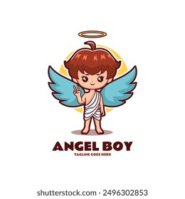 Vector Logo Ilustración Ángel Boy Mascota Estilo de dibujos animados.