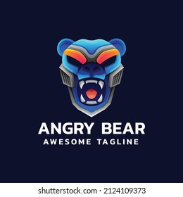 Ilustración del logotipo vectorial Estilo de color degradado de oso enojado.