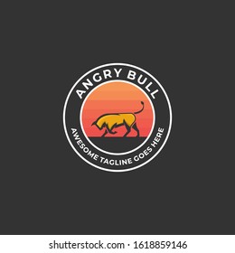 Vector Logo Illustration Angry Bull Vintage Badge