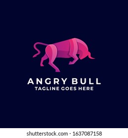 Vector Logo Illustration Angry Bull Gradient Colorful