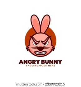 Vector Logo Illustration Angry Bunny Mascot Cartoon Style.