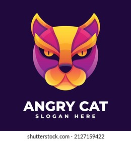 Vector Logo Illustration Angry Cat Gradient Colorful Style.