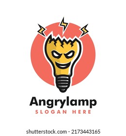 Vector Logo Illustration Angry Lamp Mascot Cartoon Style.