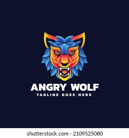 Vector Logo Illustration Angry Wolf Gradient Colorful Style 