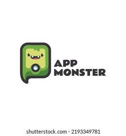 Estilo de caricatura de la aplicación Monster de la aplicación de Ilustración con el logotipo del vector.