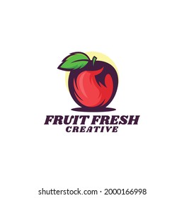 Vector Logo Illustration Apple Fresh Simple Mascot Style.