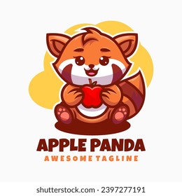 Vector Logo Illustration Apple Panda Mascot Cartoon Style.