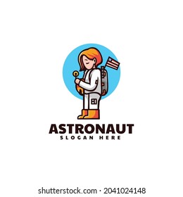 Vector Logo Illustration Astronaut Simple Mascot Style.