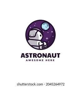 Vector Logo Illustration Astronaut Simple Mascot Style.