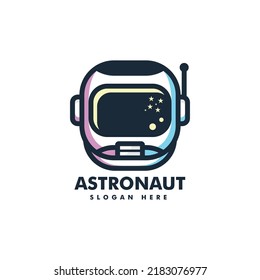 Vector Logo Illustration Astronaut Simple Mascot Style.