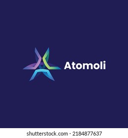 Vector Logo Illustration Atom Gradient Colorful Style.
