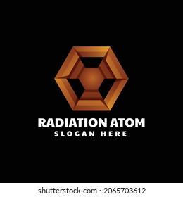 Vector Logo Illustration Atom Radiation Gradient Colorful Style.